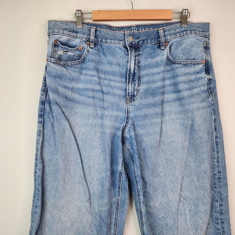 American Eagle Ex-Boyfriend Baggy Straight Jeans Women's 14 Long Strigid Denim - Picture 3 of 9